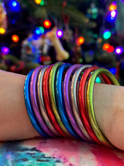 Single Rainbow Thai Buddhist Temple Bracelet, Mantra Bangle: Sangria / 1 Bangle / Large (8.04" Inner Circumference)