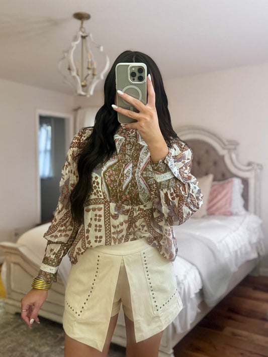 Lace Trim Tuck Blouse